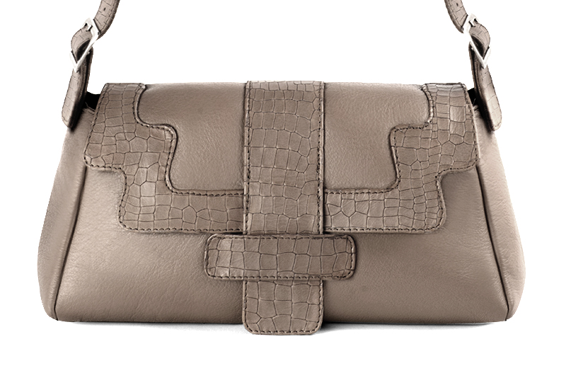 Bronze beige women's dress handbag, matching pumps and belts. Profile view - Florence KOOIJMAN
